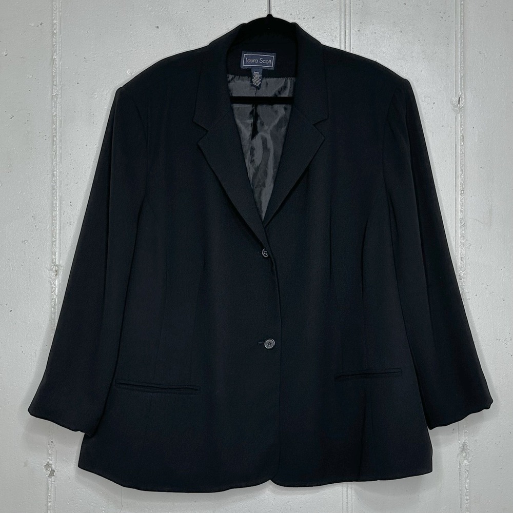 Laura Scott Women's Size 26W Black 2 Button Blazer Classic Jacket Career